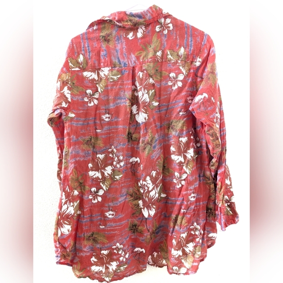 Fresh Produce Flamingo Print Cotton Blouse Large Lightweight Roll Tab Sleeve - Picture 2 of 6